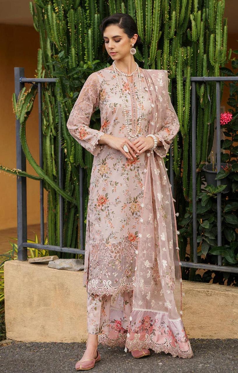 Nazakat Dusty Rose Floral Luxury Suit